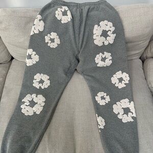Men's Gray Sweatpants with White Floral Design